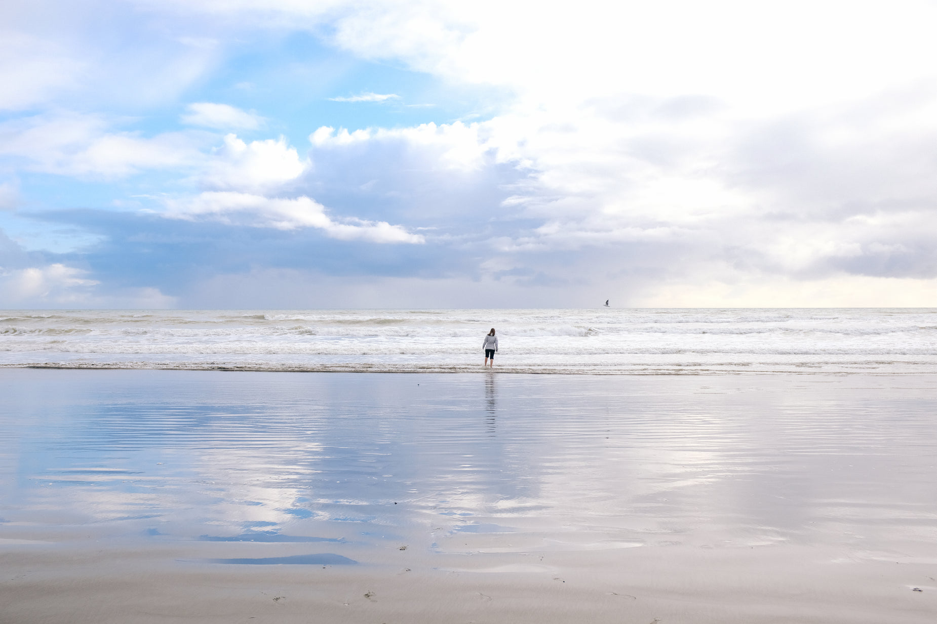 a man walks on the beach near an ocean
