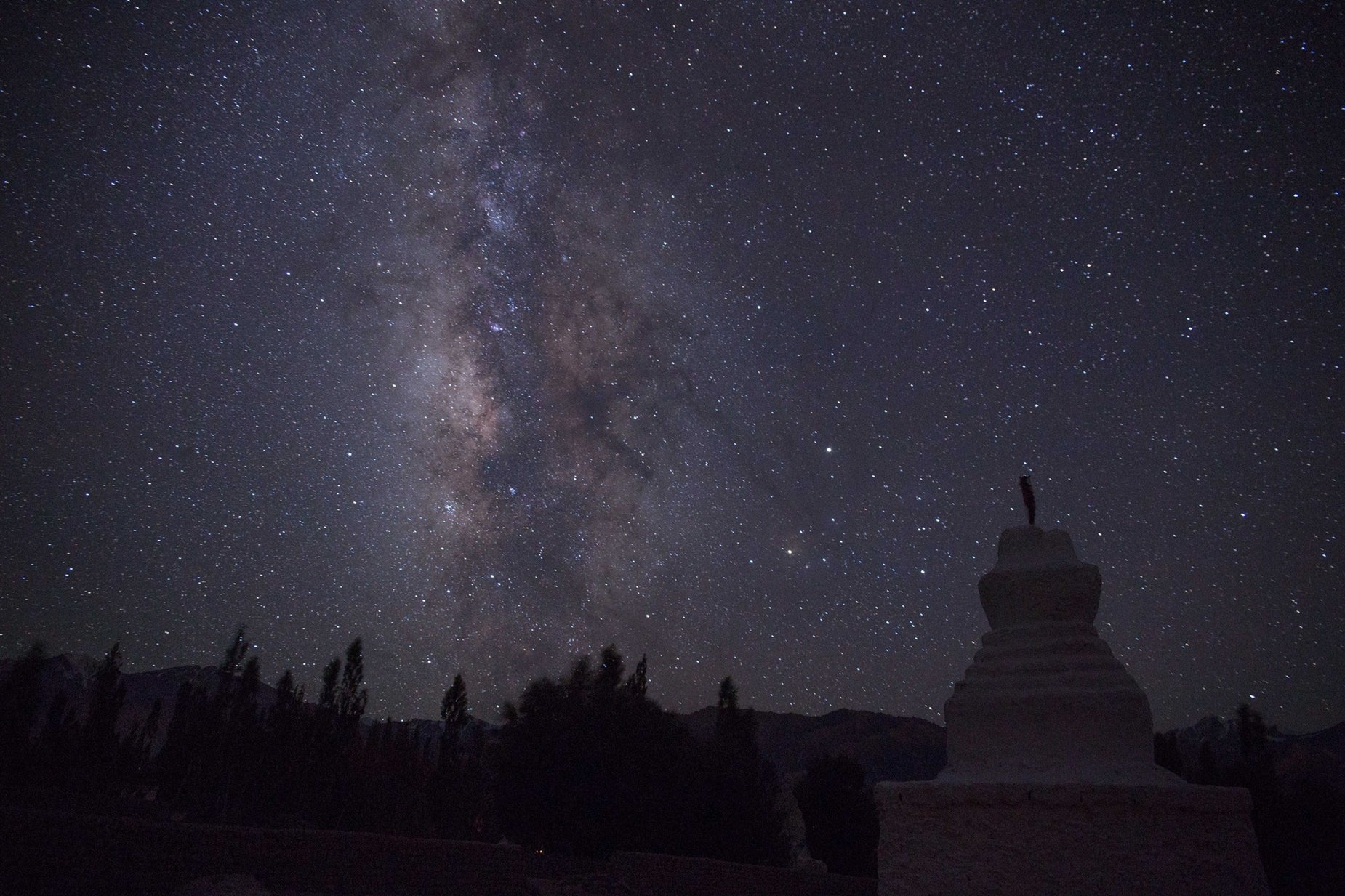 the milky rising over a mountain and trees