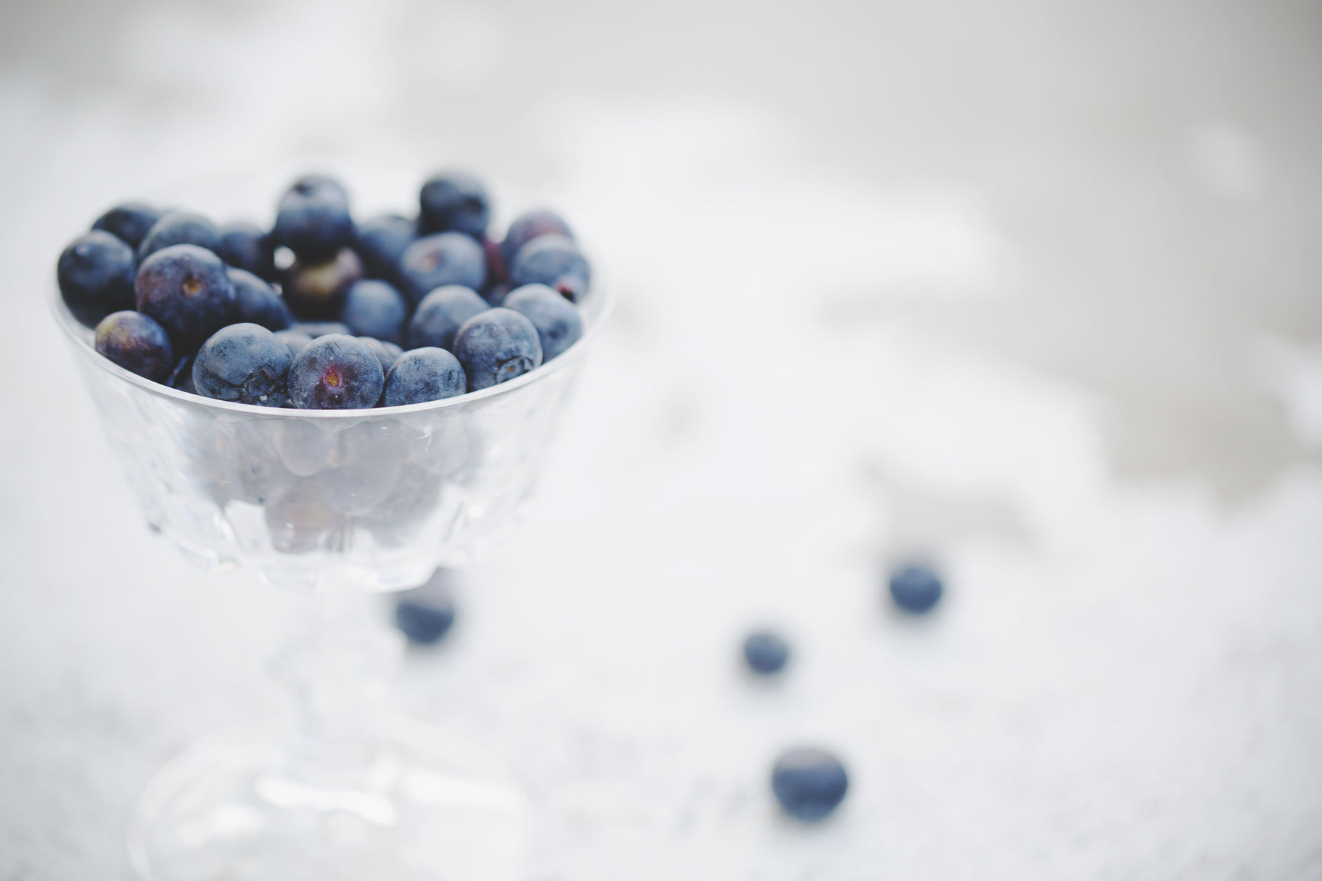 a bowl filled with blueberries sitting on top of a table