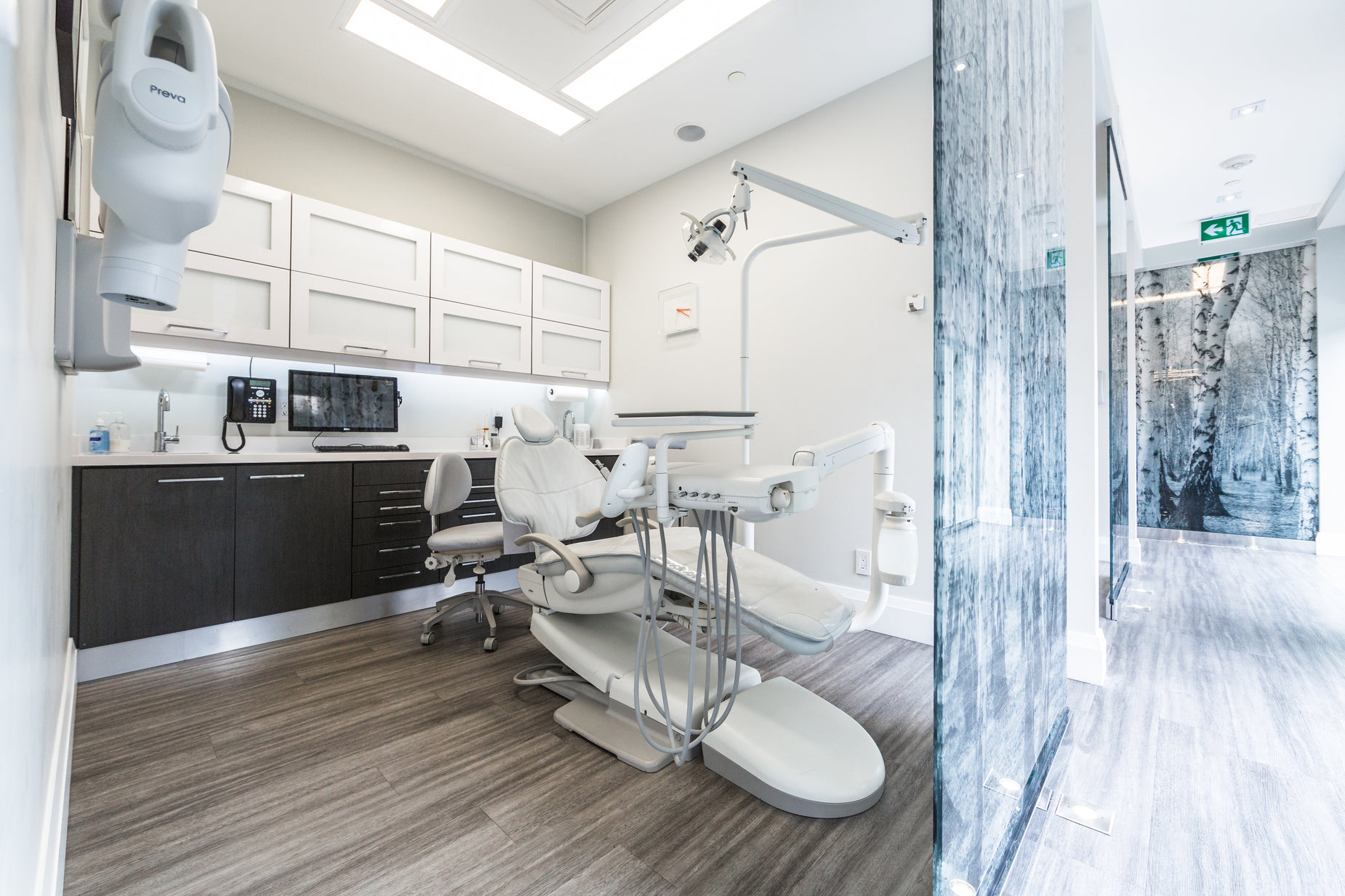 modern, clean white dental office with skylight
