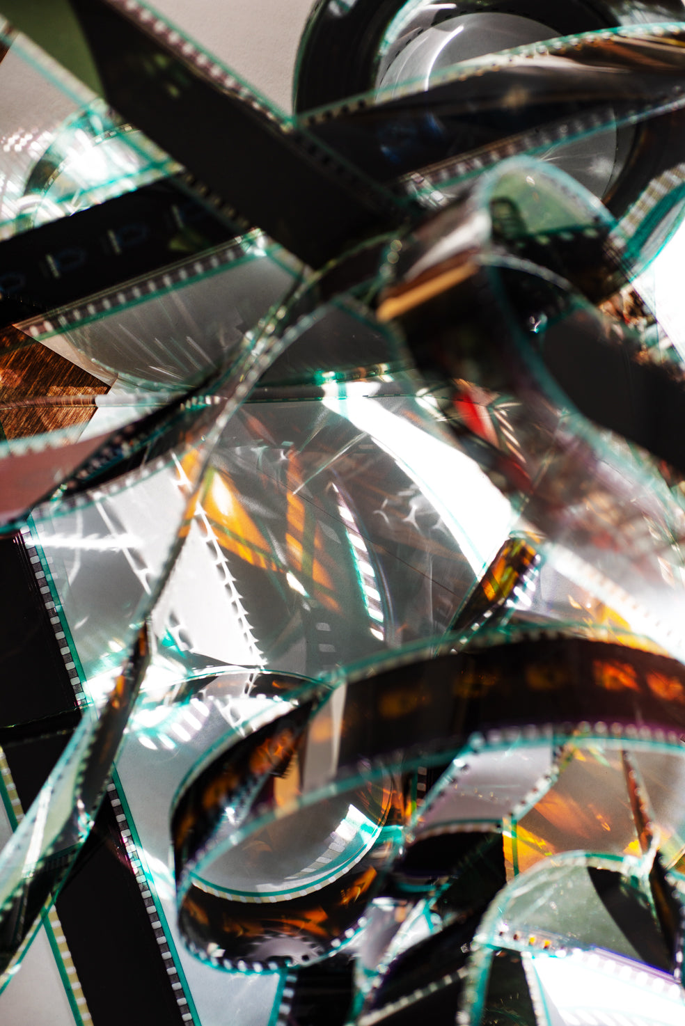 a close up of a film with a leaf on it