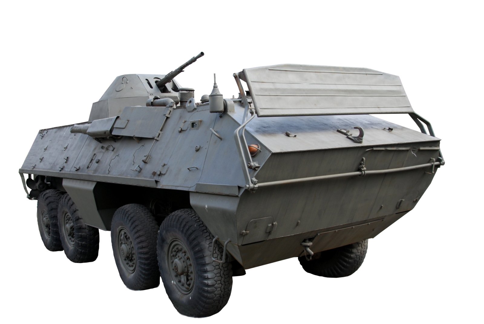 a large army vehicle with two big wheels