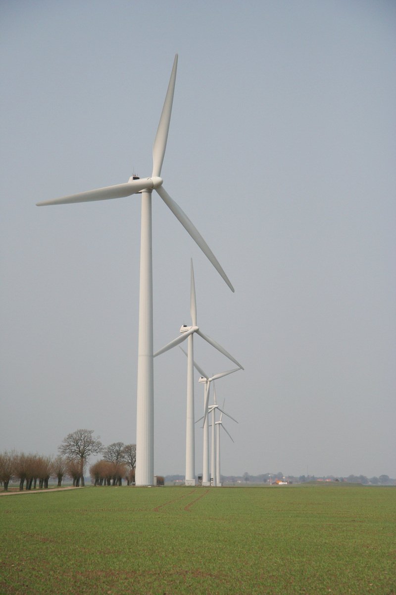 a bunch of wind generators are shown here