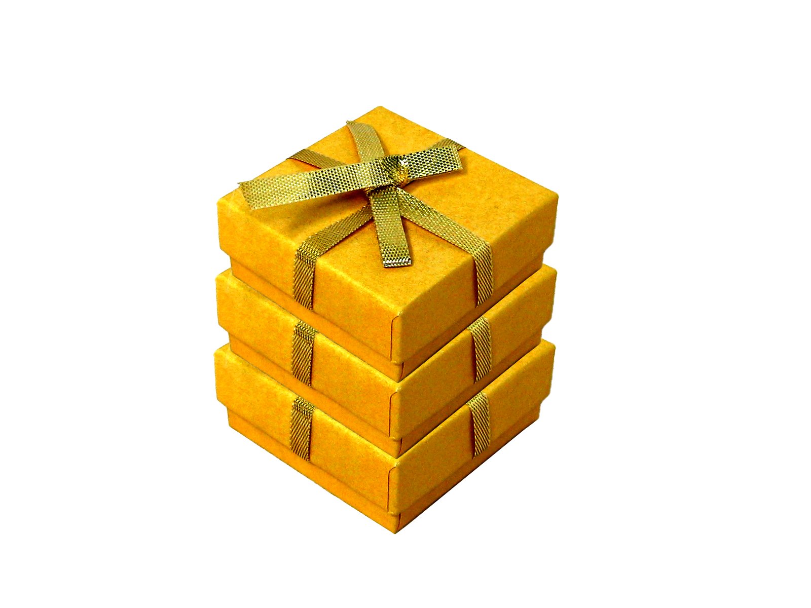 a stack of small gift boxes covered in gold bow