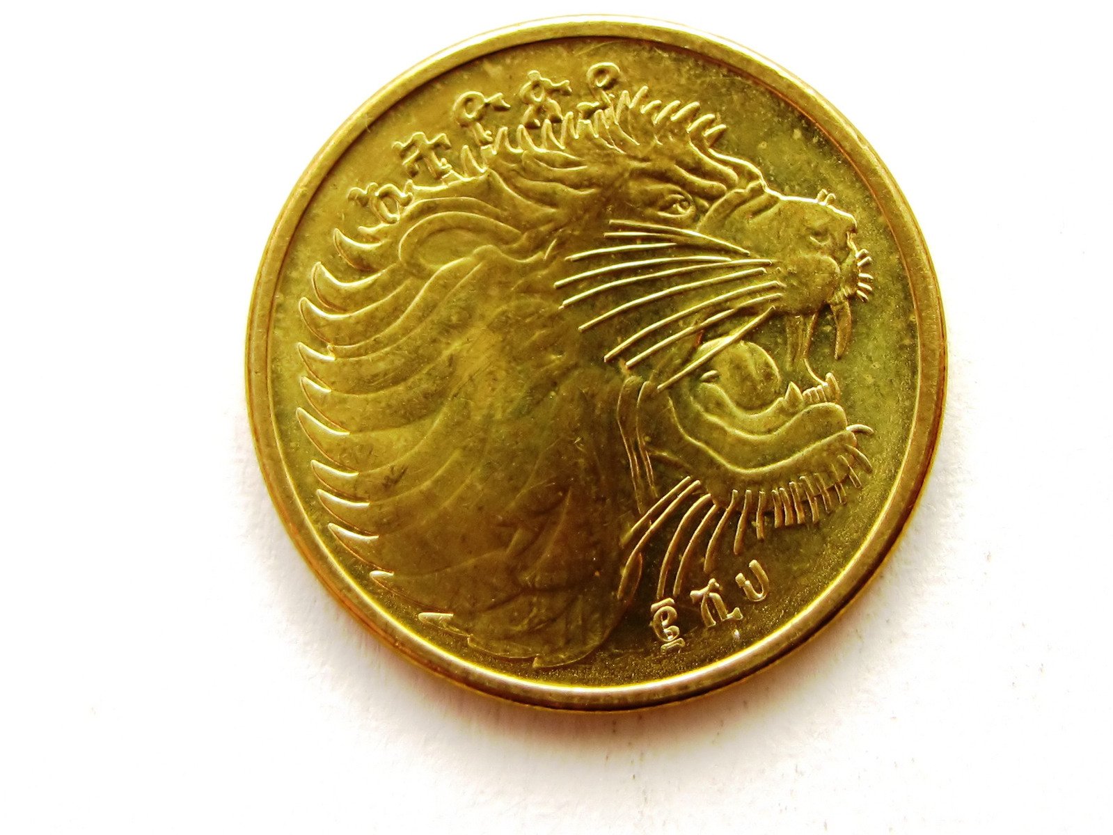 a gold coin with a tiger design