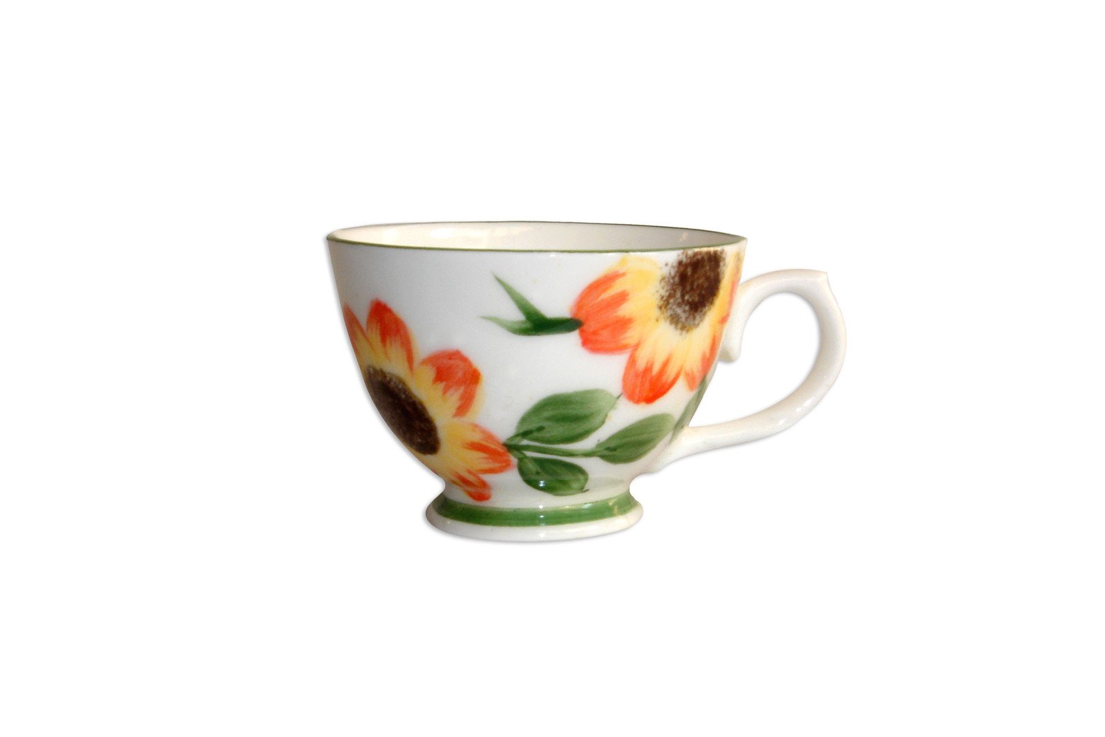 a cup that is decorated with orange flowers