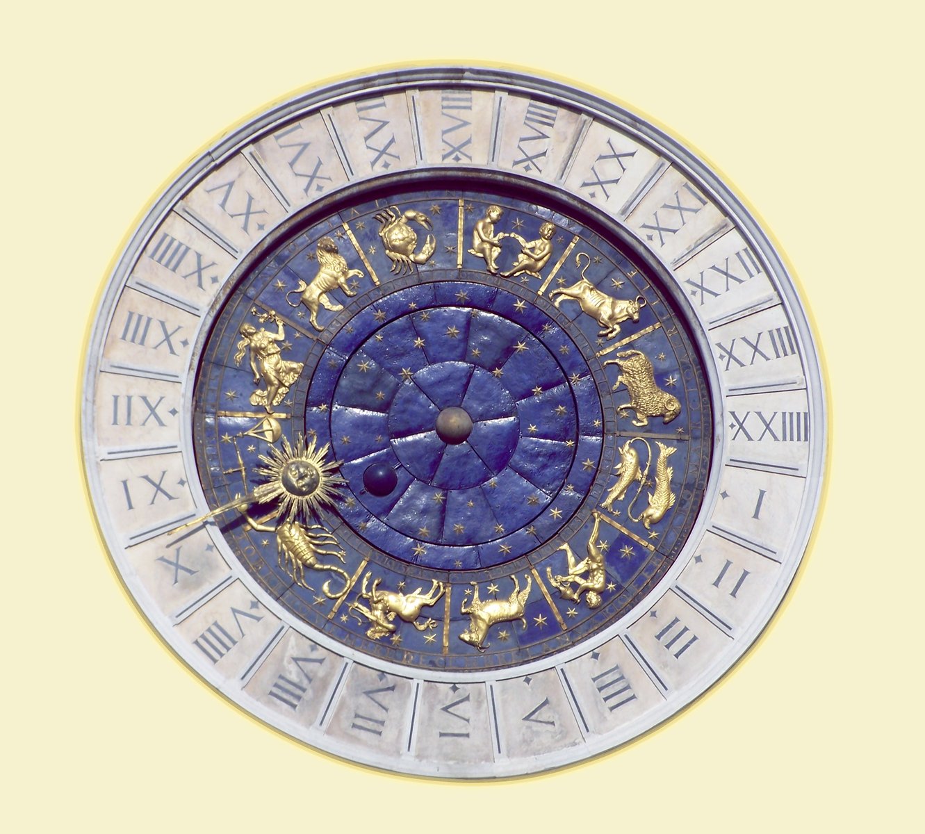 this is a clock with some zodiac signs on it