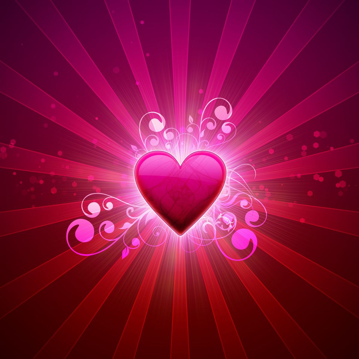 pink heart with lights and stars in the background