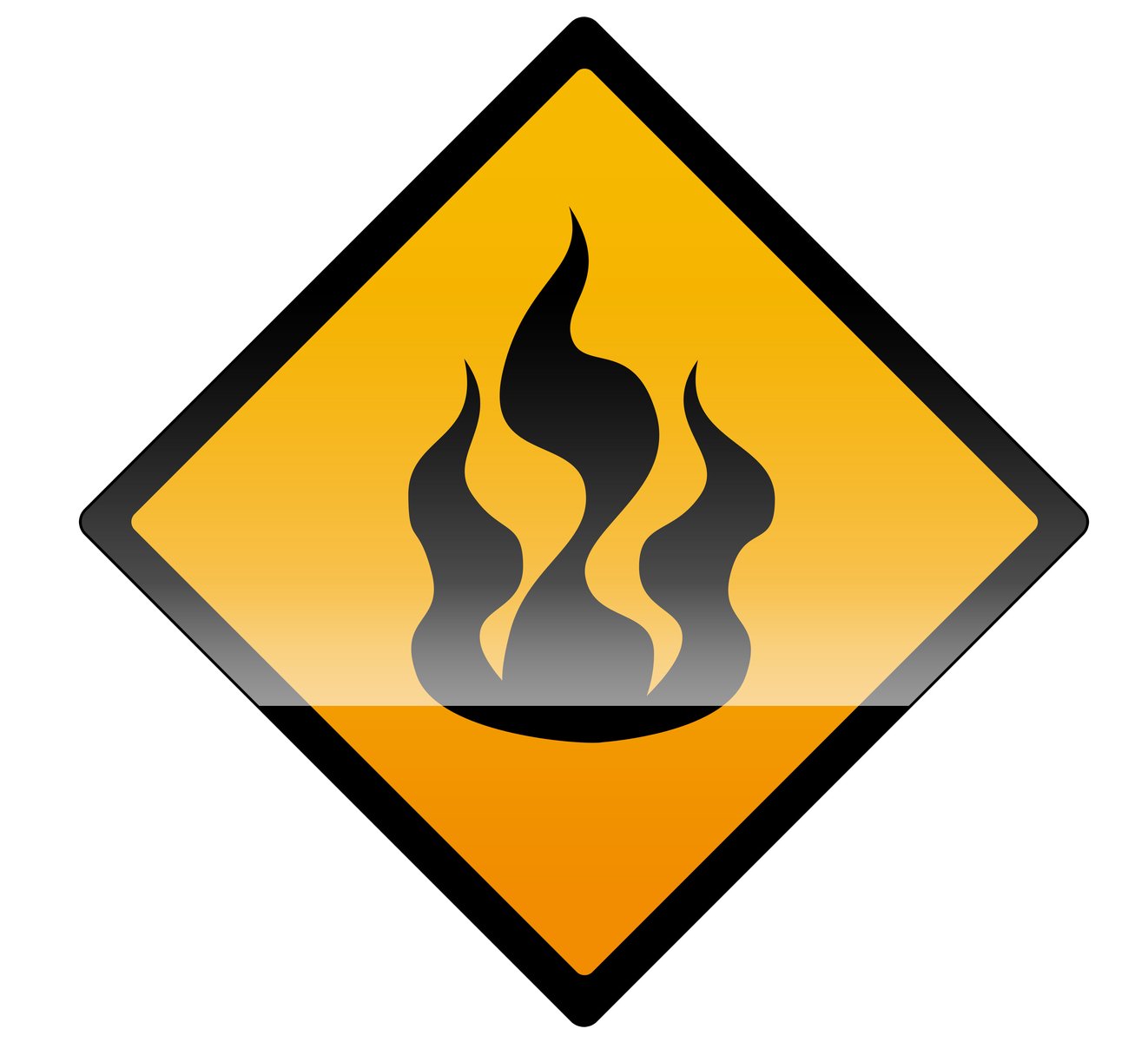 a yellow and black fire hazard sign