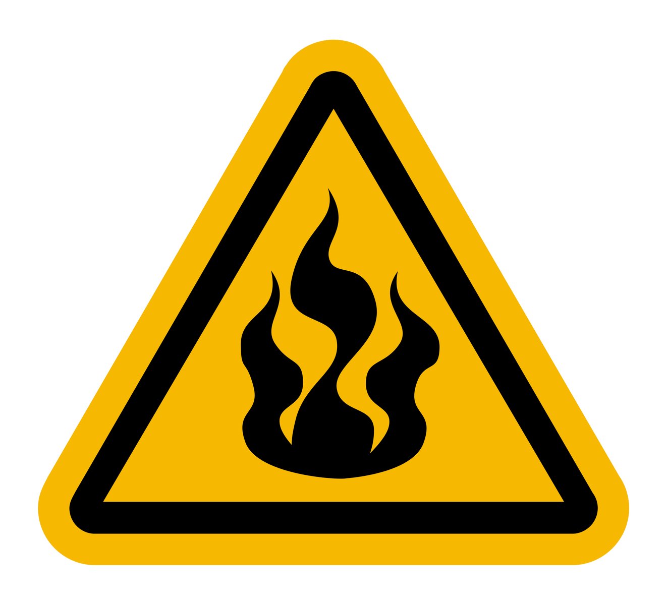 a triangle sign with flames in it