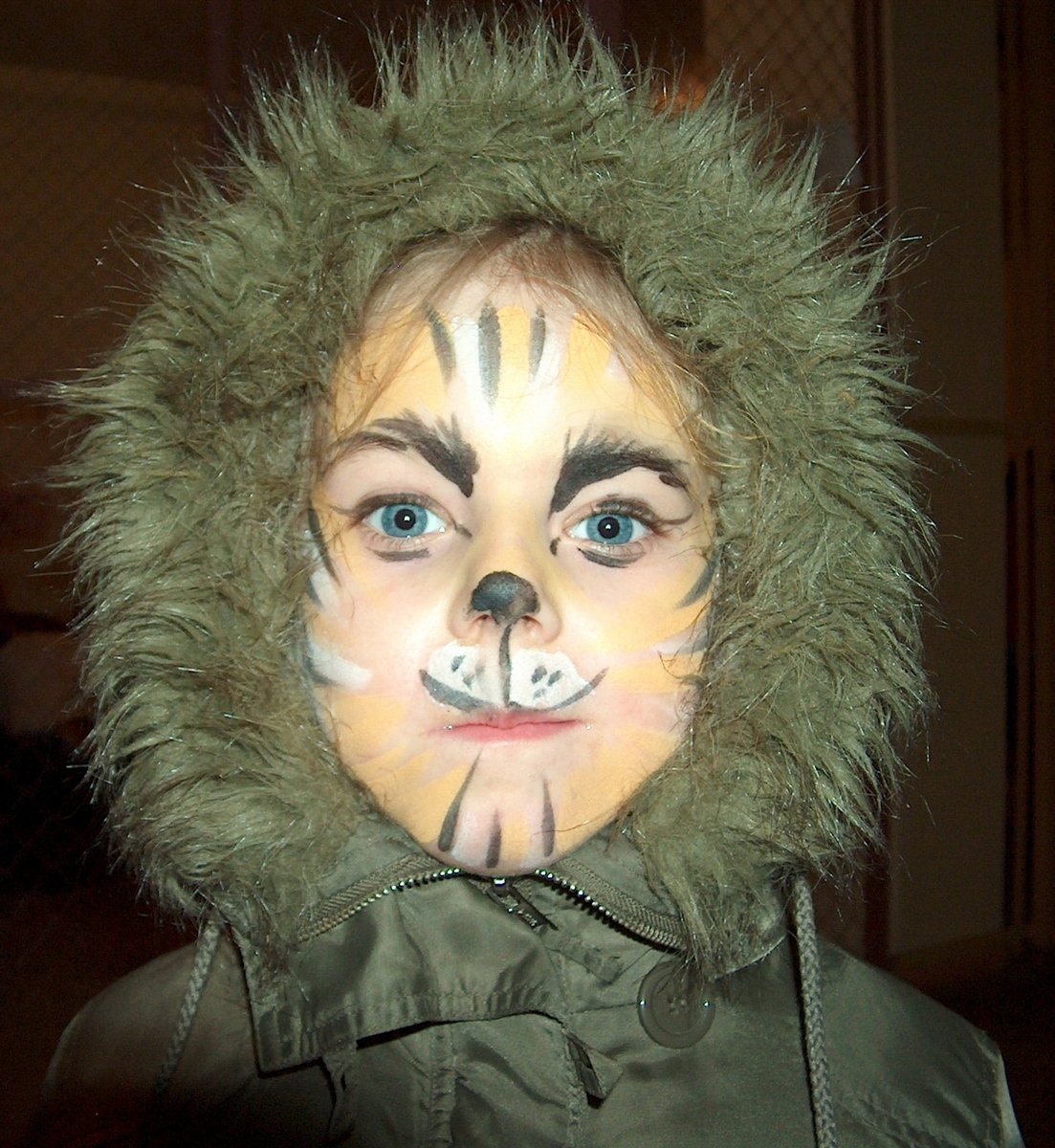 a person with face painted in the shape of a cat