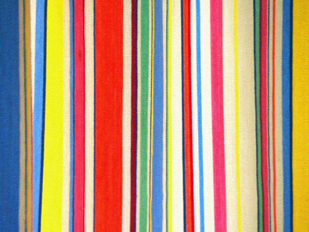 the multicolor striped curtain is very high