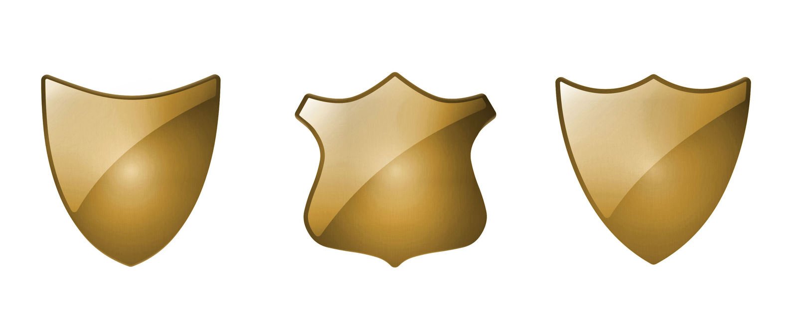 three gold shields with two white one on top of each