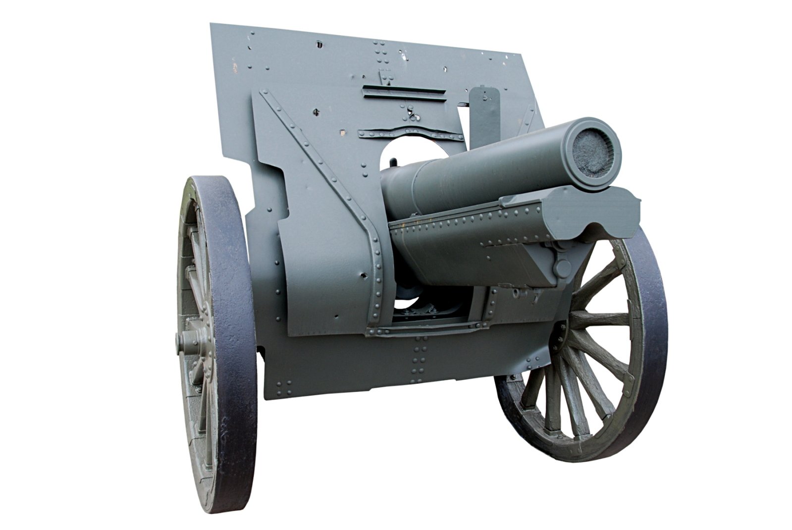 an old military cannon on white background