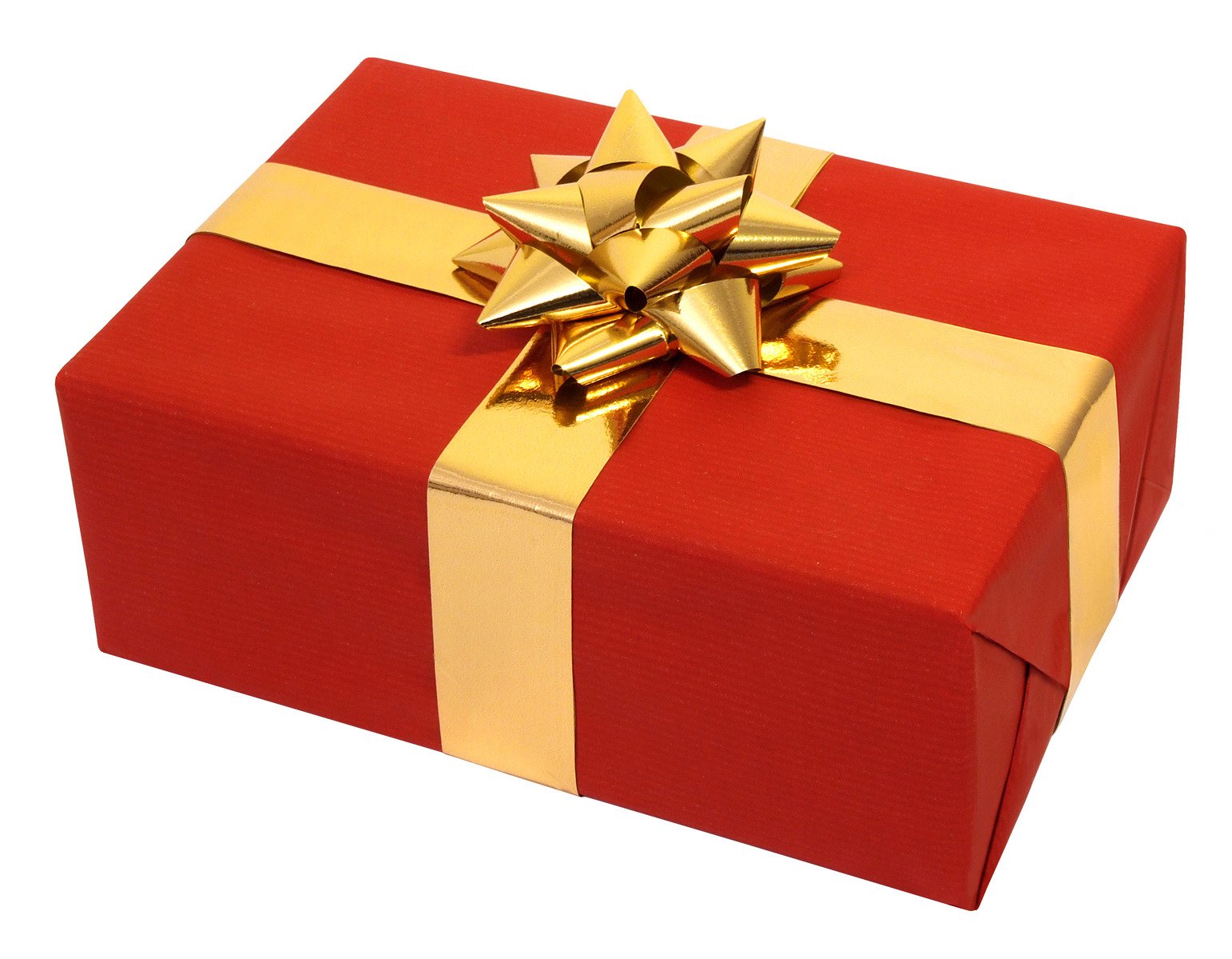 red present box with golden ribbon and bow