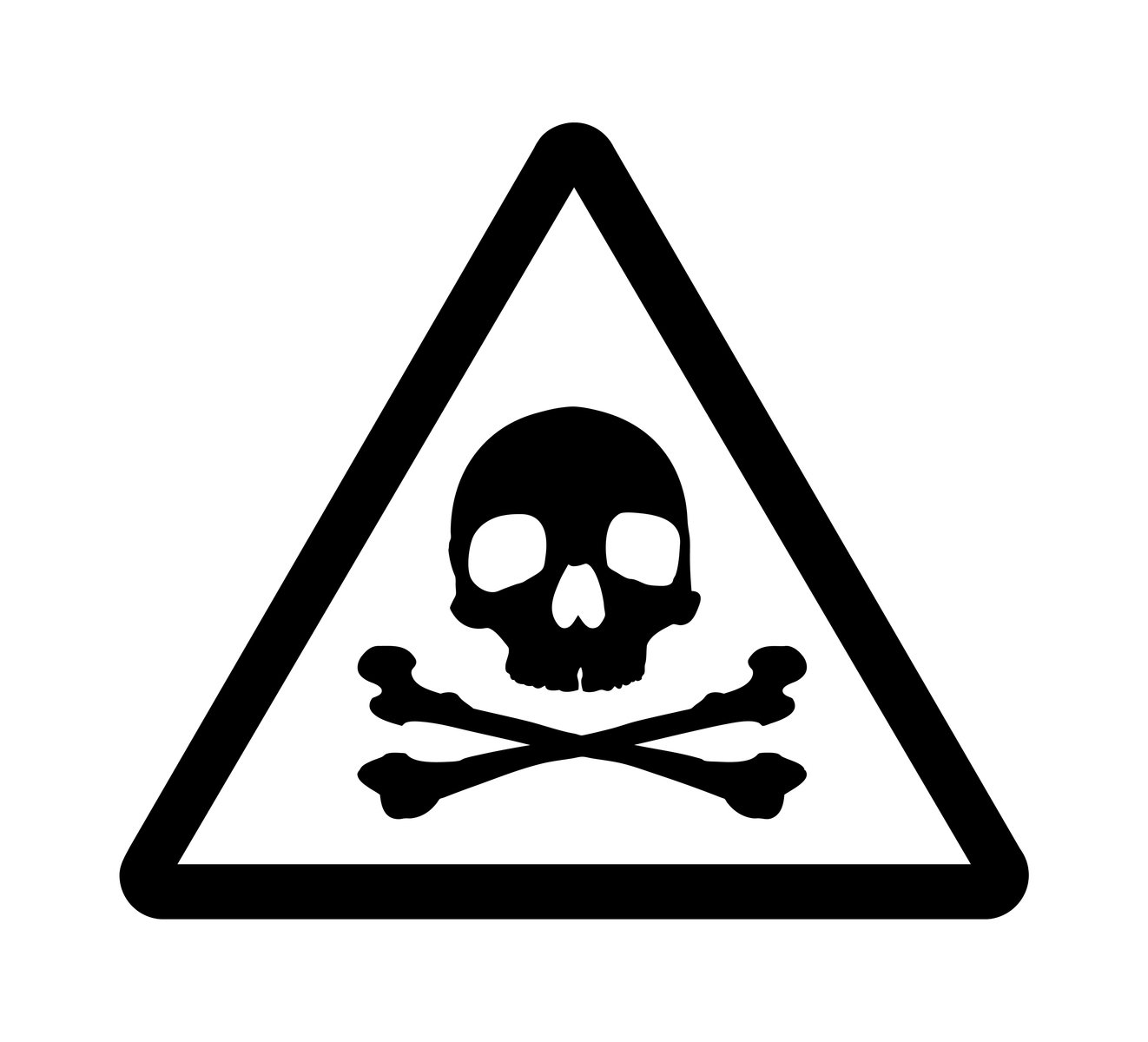 a black and white skull and bones on a triangle shaped sign