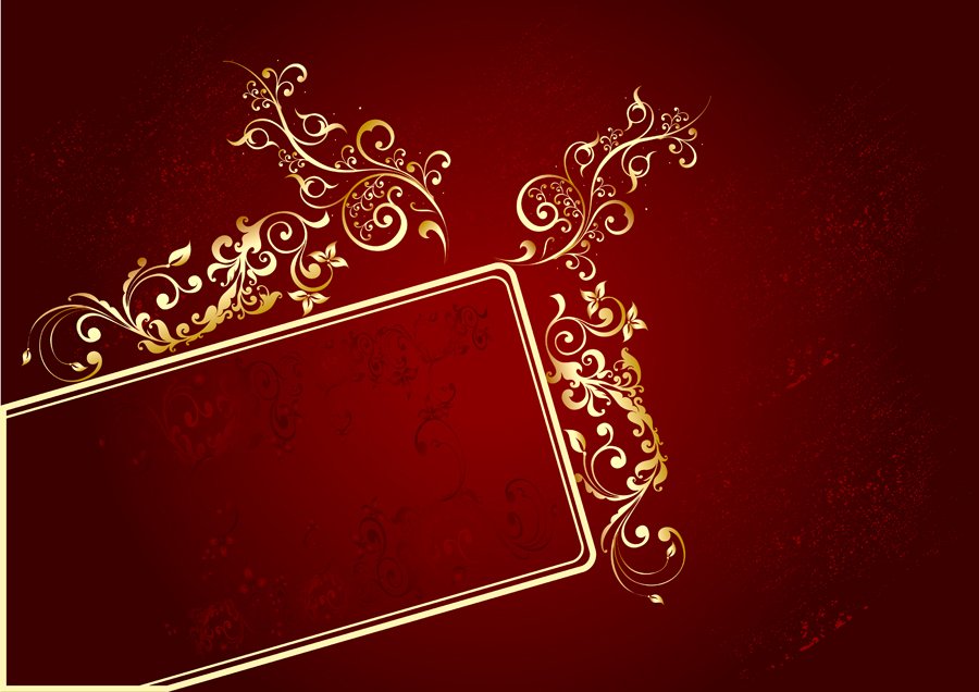 a gold and red border on top of a red wall