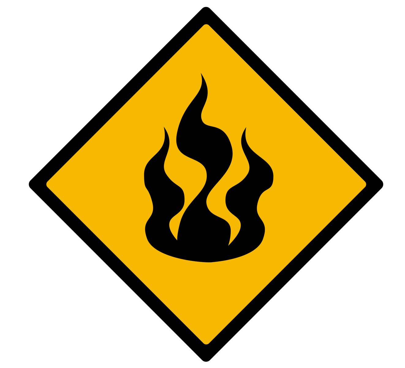 an orange and black sign showing flame symbols