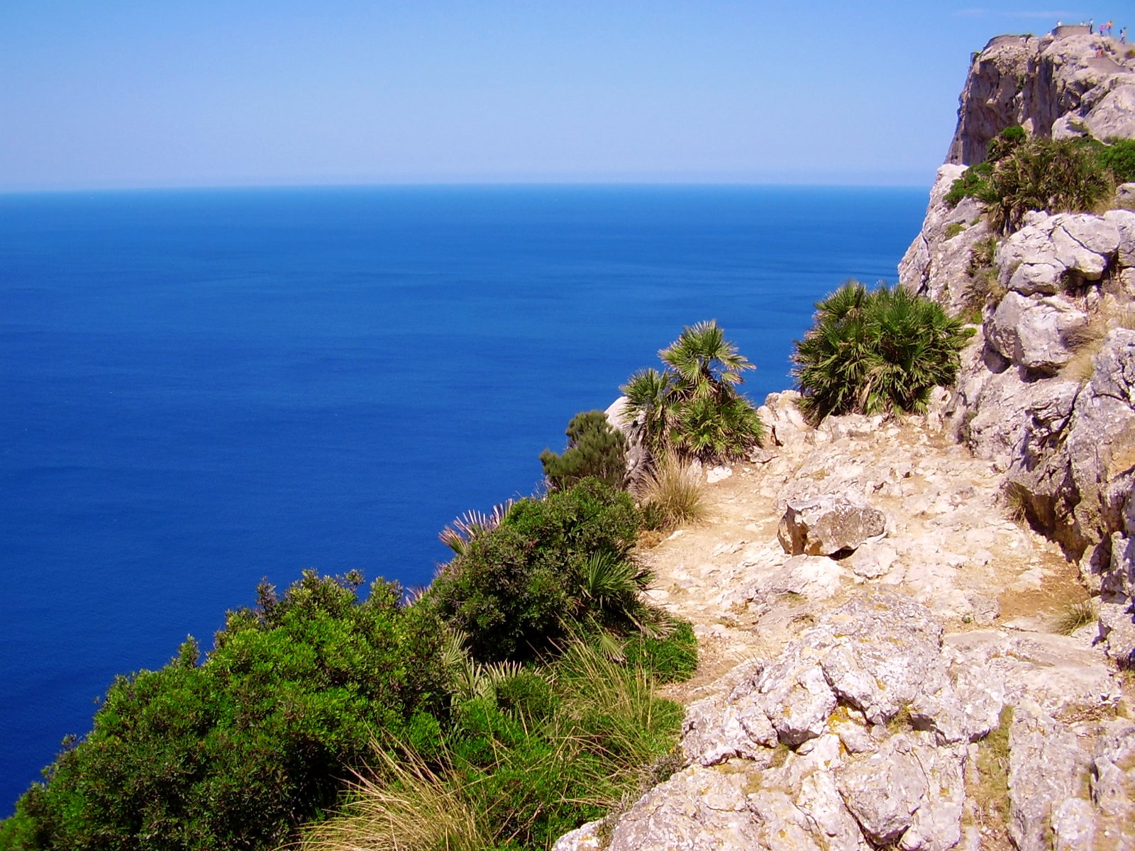 a rocky cliff is overlooking the ocean