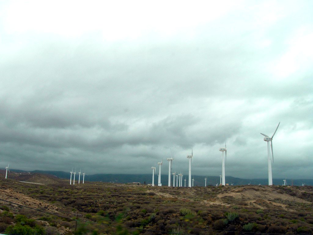 some windmills on a hill in the day time