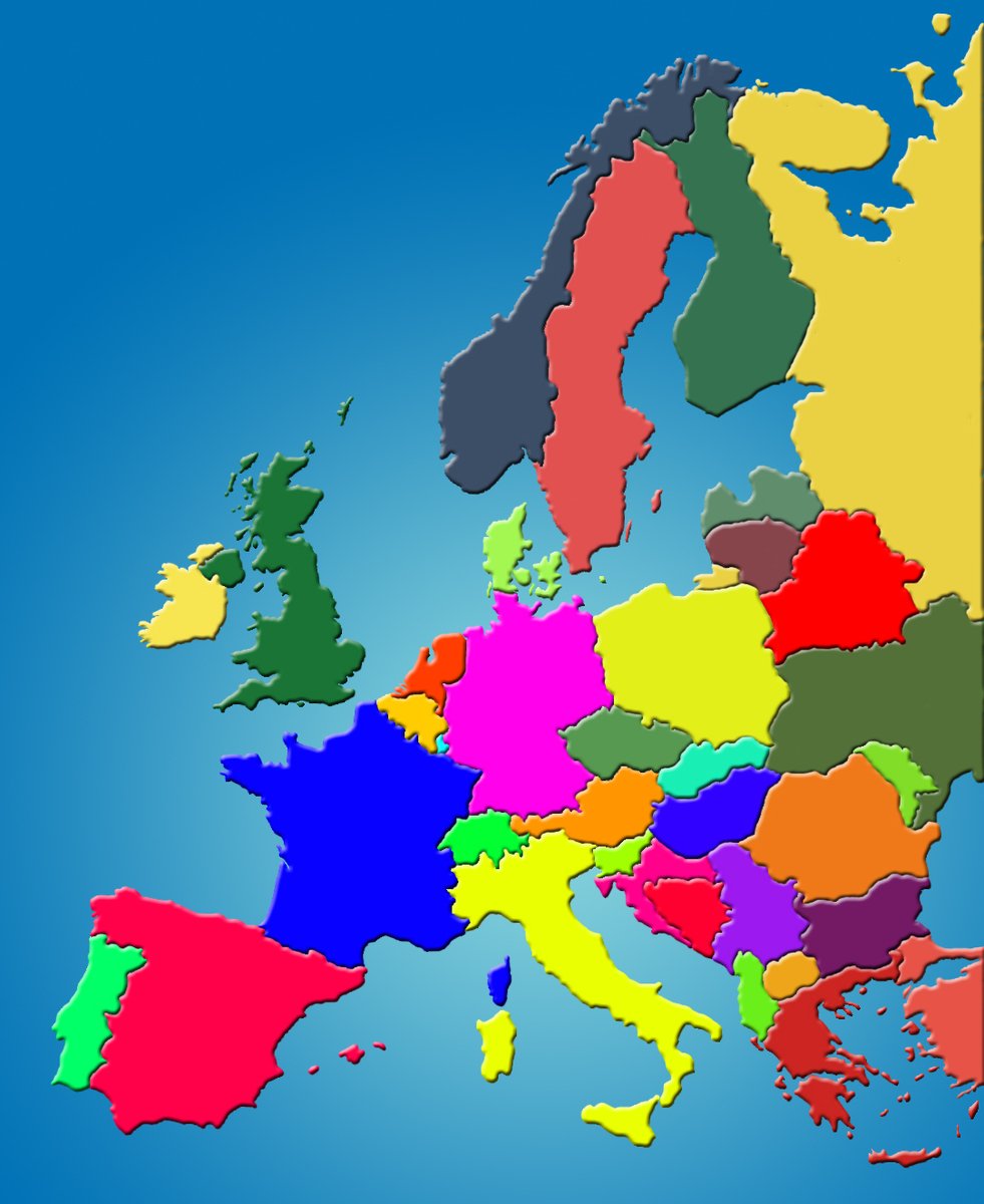 a multi - colored map with european countries on it