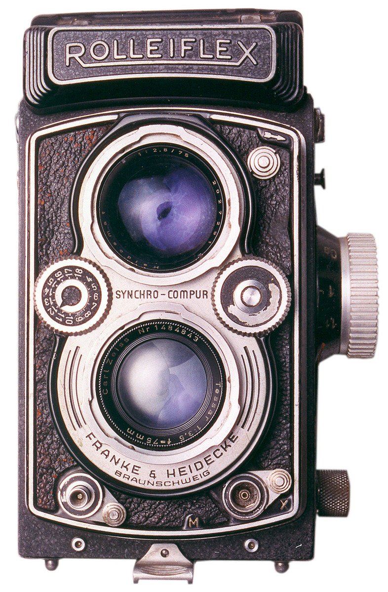 an old camera is shown on display in this pograph