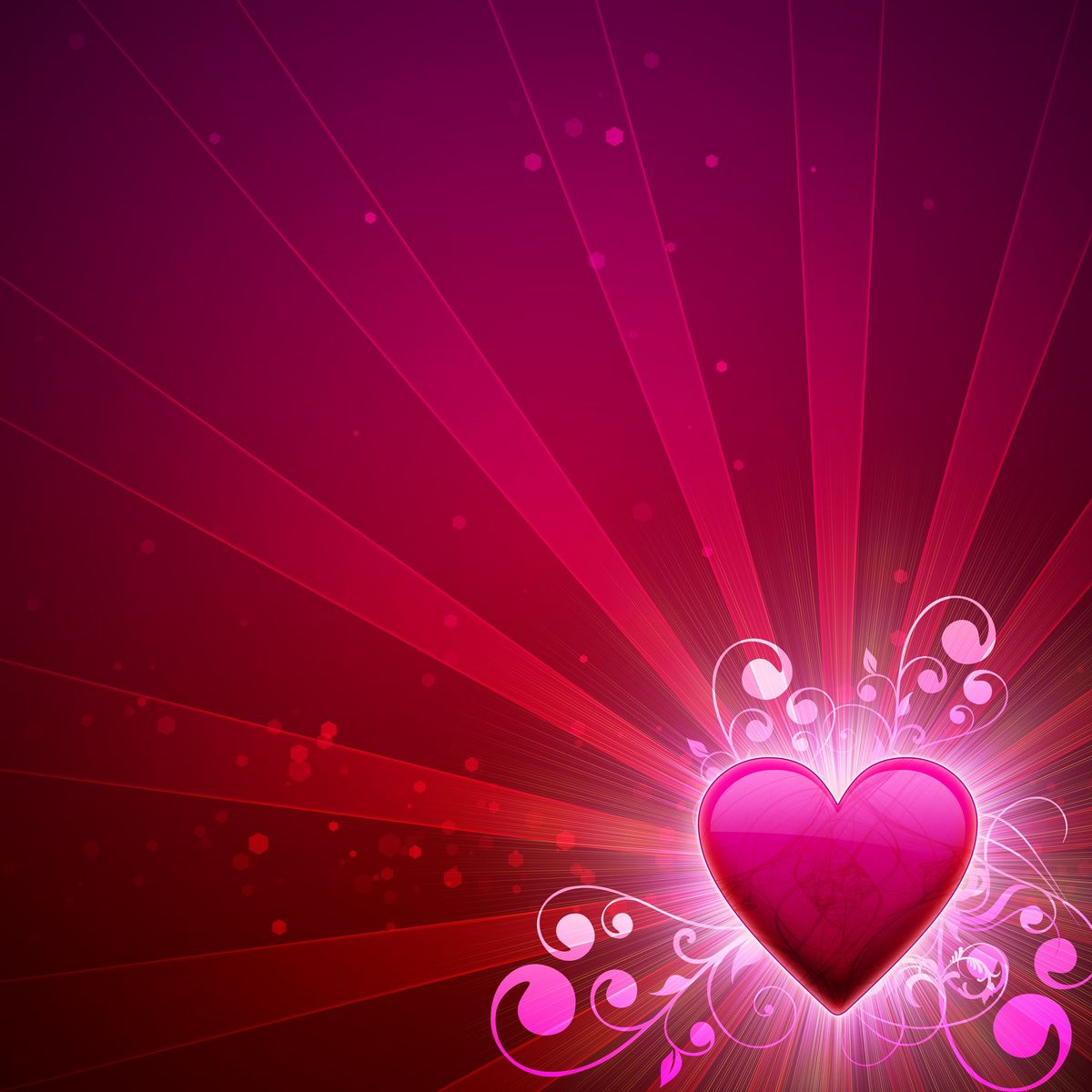 a heart on a colorful background with rays