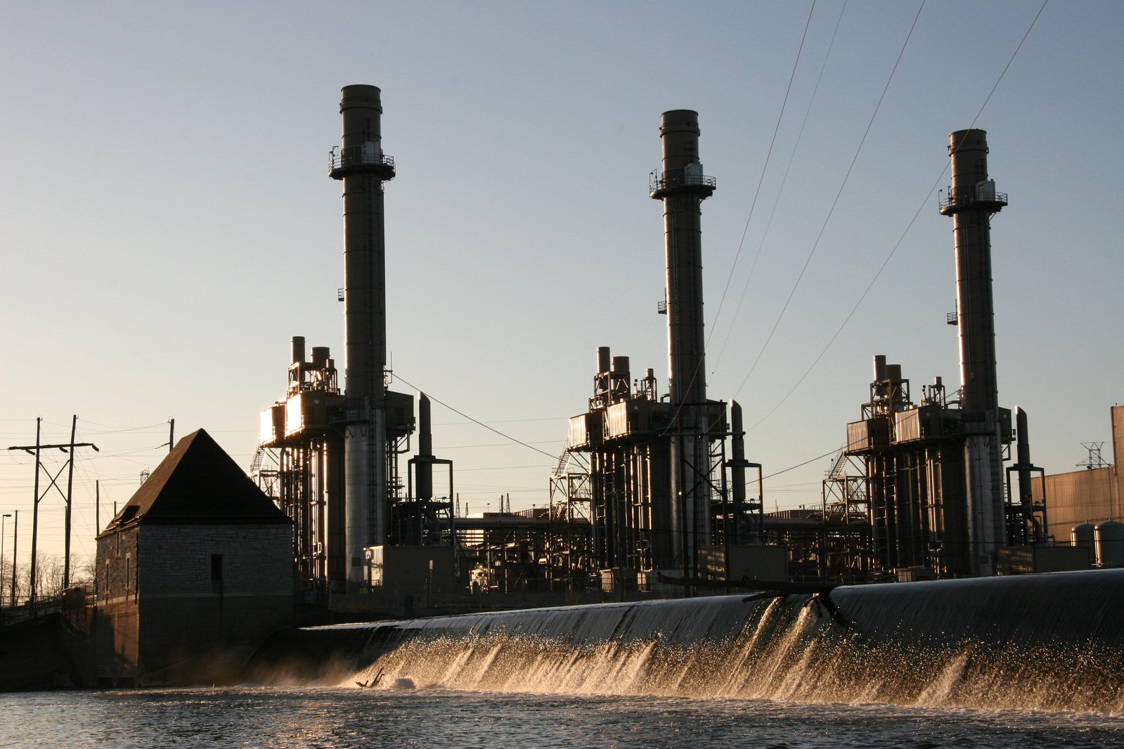 large industrial plants near the river with water