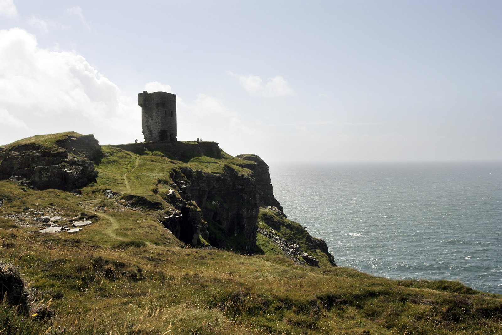 a grassy hill side area next to the ocean