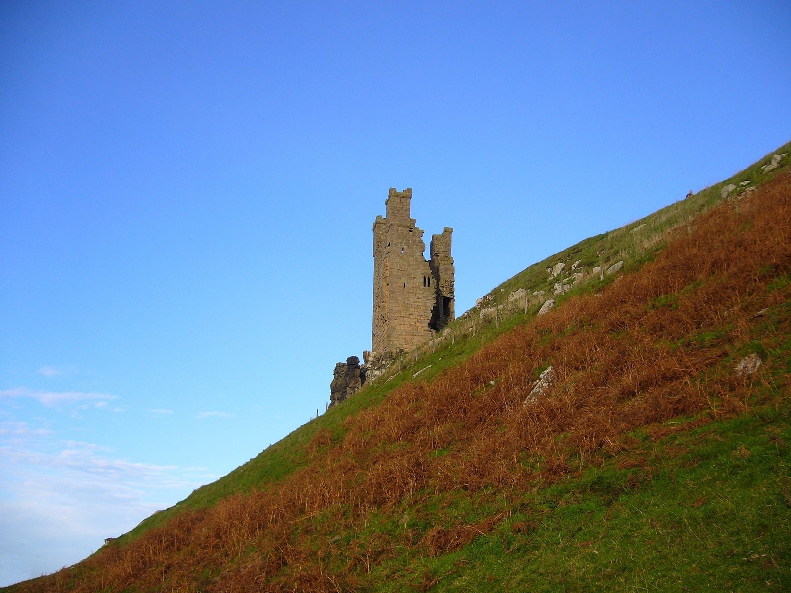 a castle sitting on the side of a lush green hill