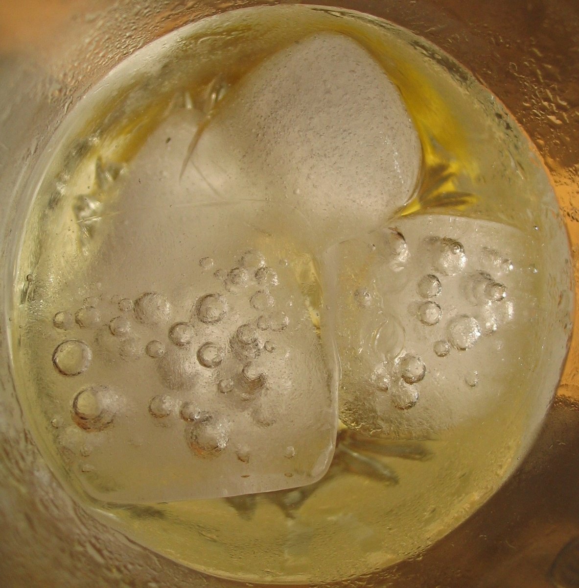 ice cubes on a glass of liquid