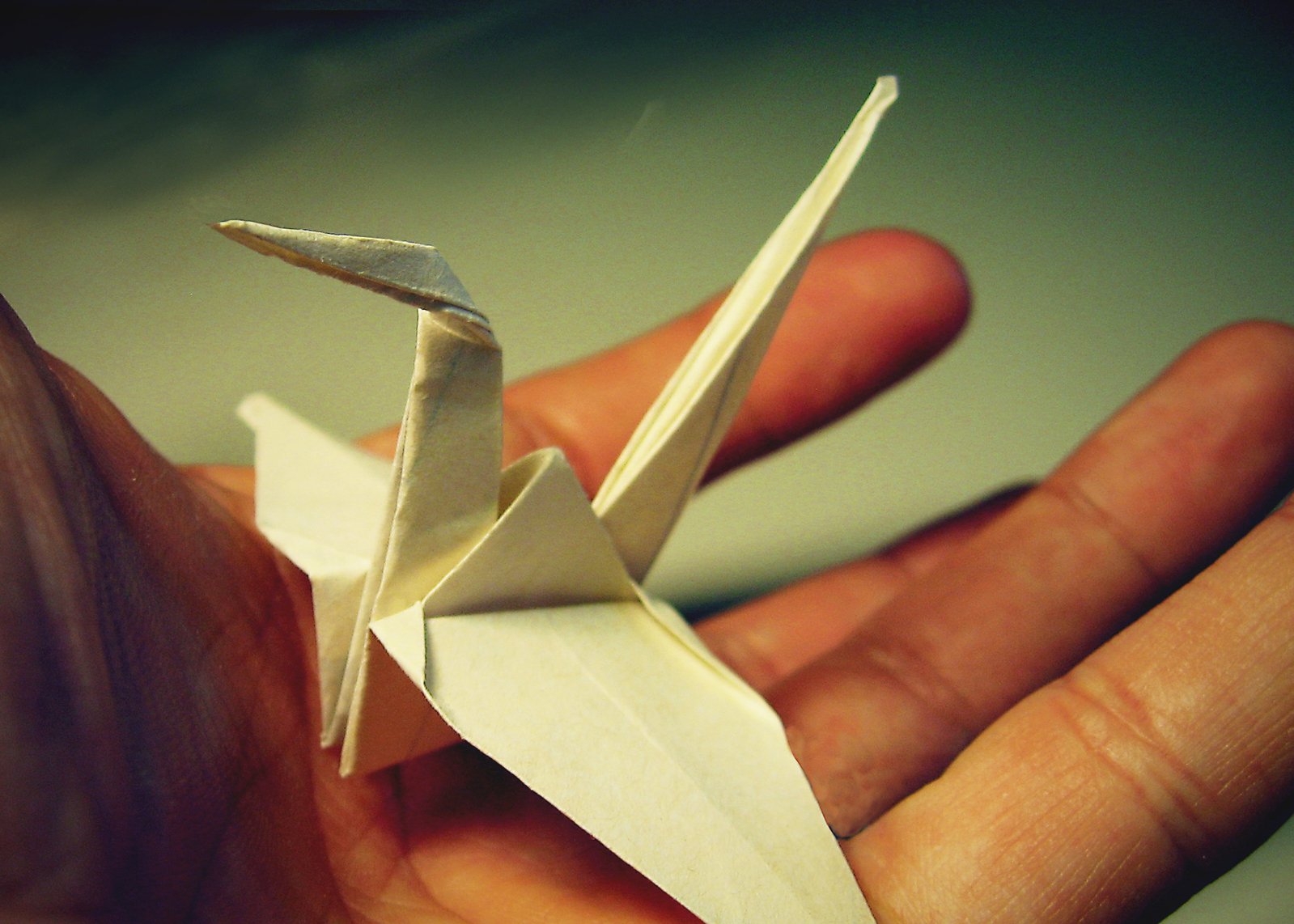 a hand that is holding a small origami