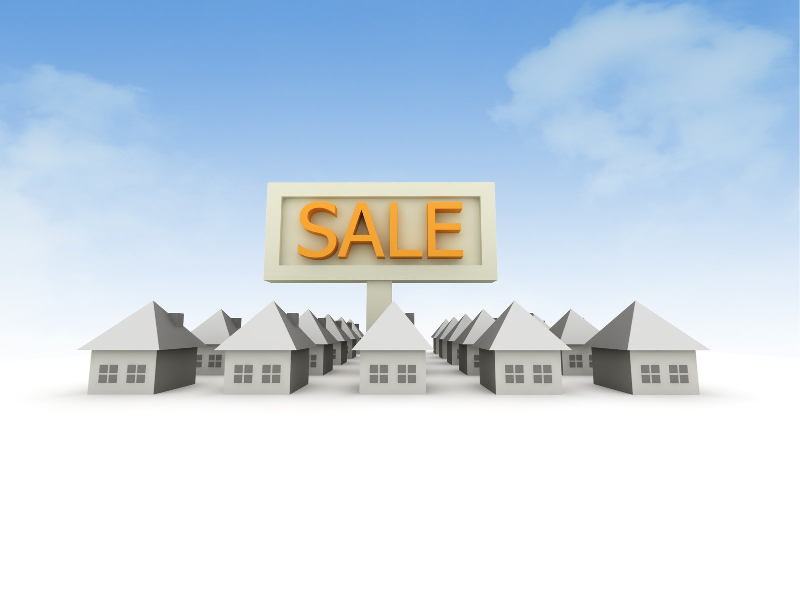 houses sit in front of a sale sign