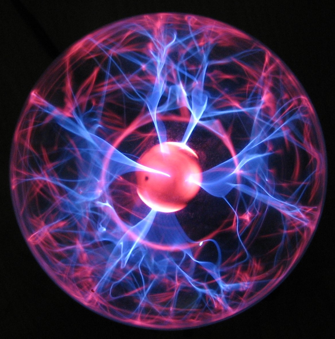 a red and blue light shows the structure of a sphere