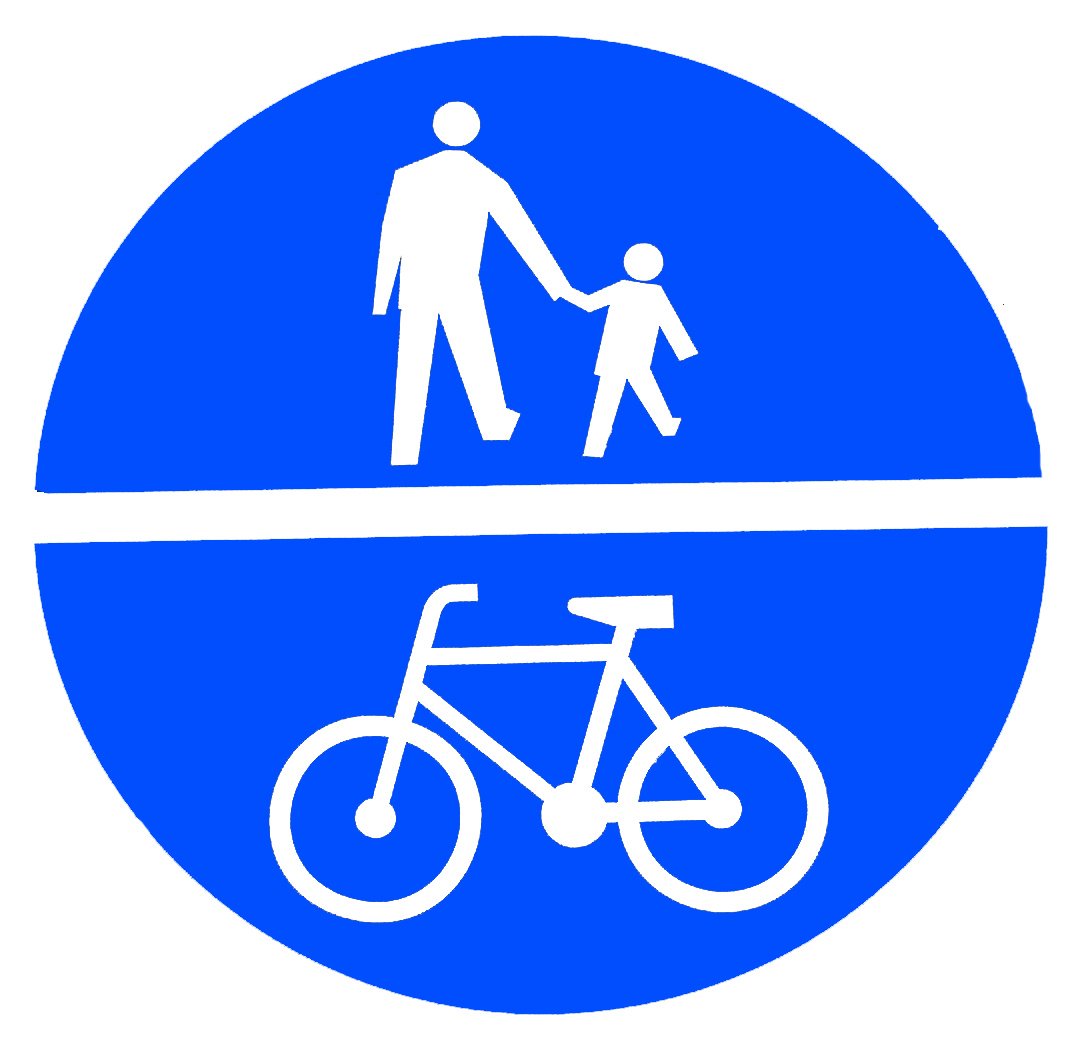 a blue circular symbol with an image of a man holding a child's hand