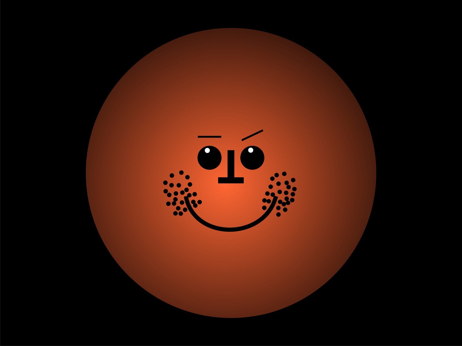 an orange with a black and red smiley face