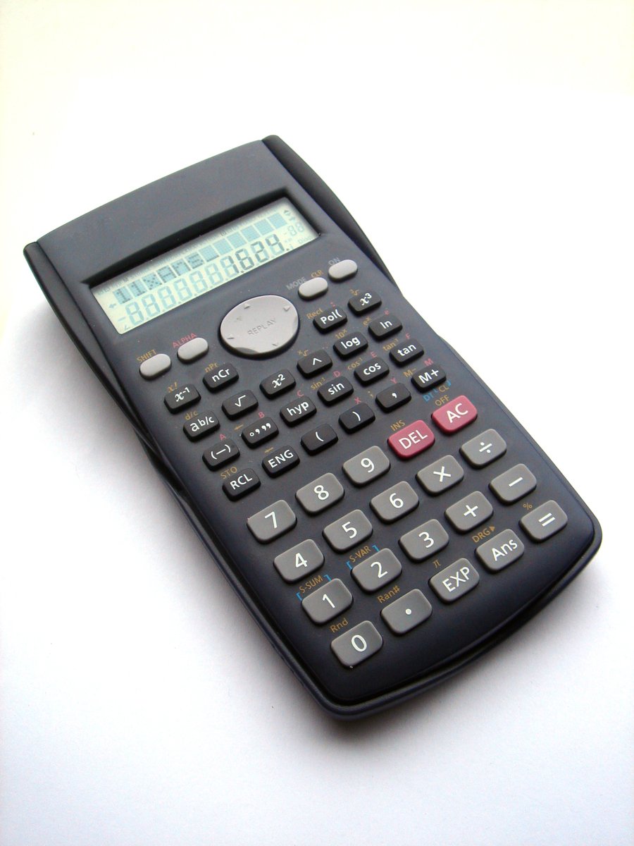 a black calculator with white numbers on it