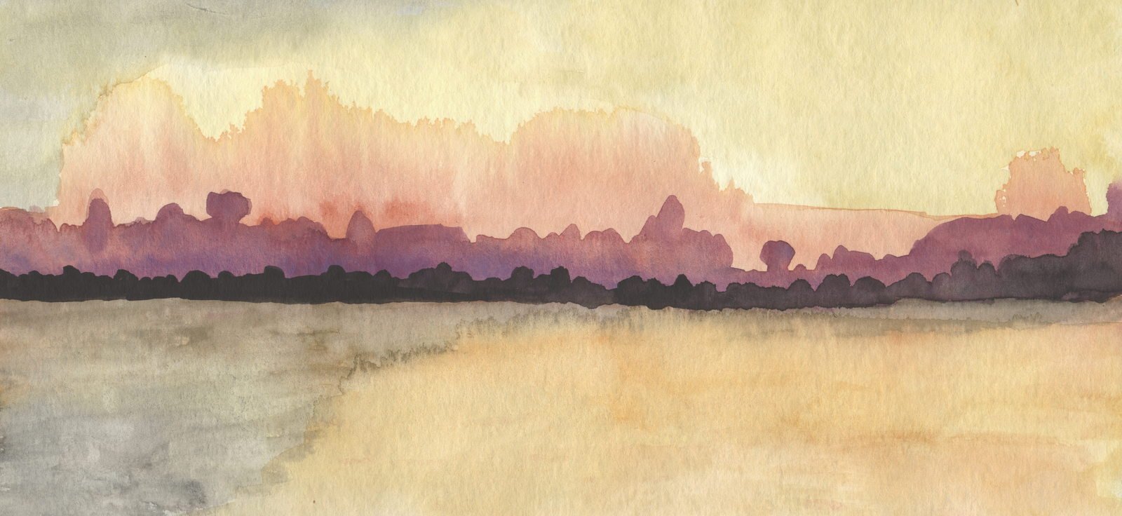 this is a watercolor painting of a landscape