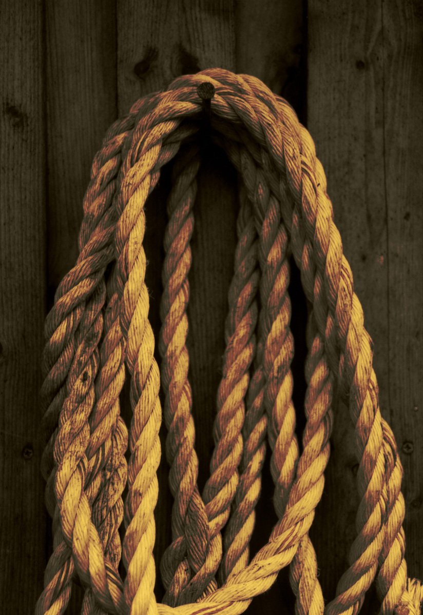 a rope knot in front of a wooden wall