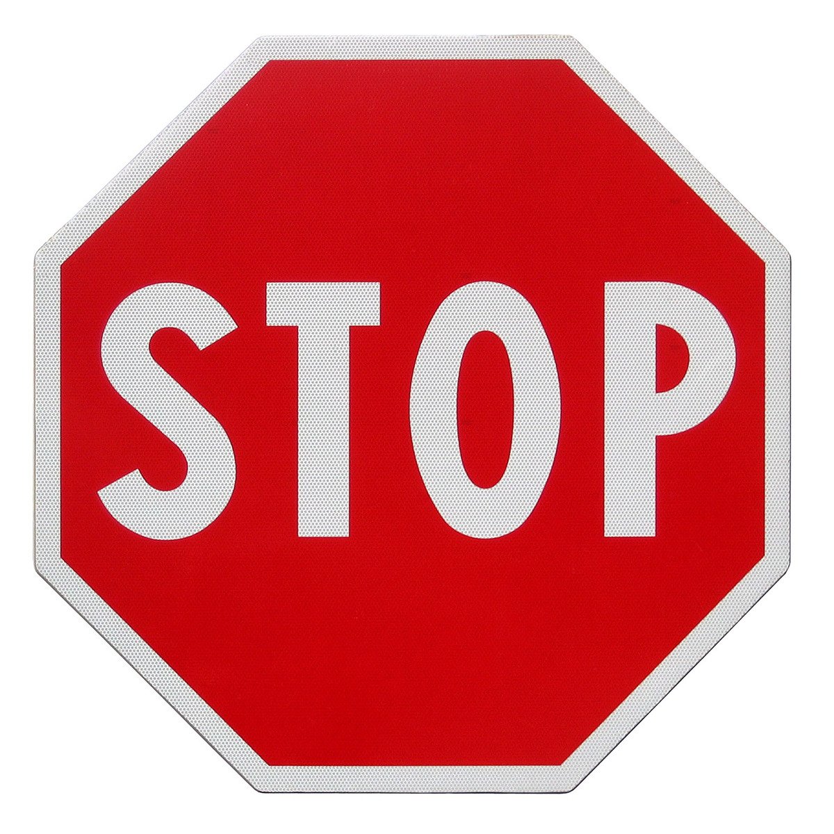 a red and white stop sign with black letters