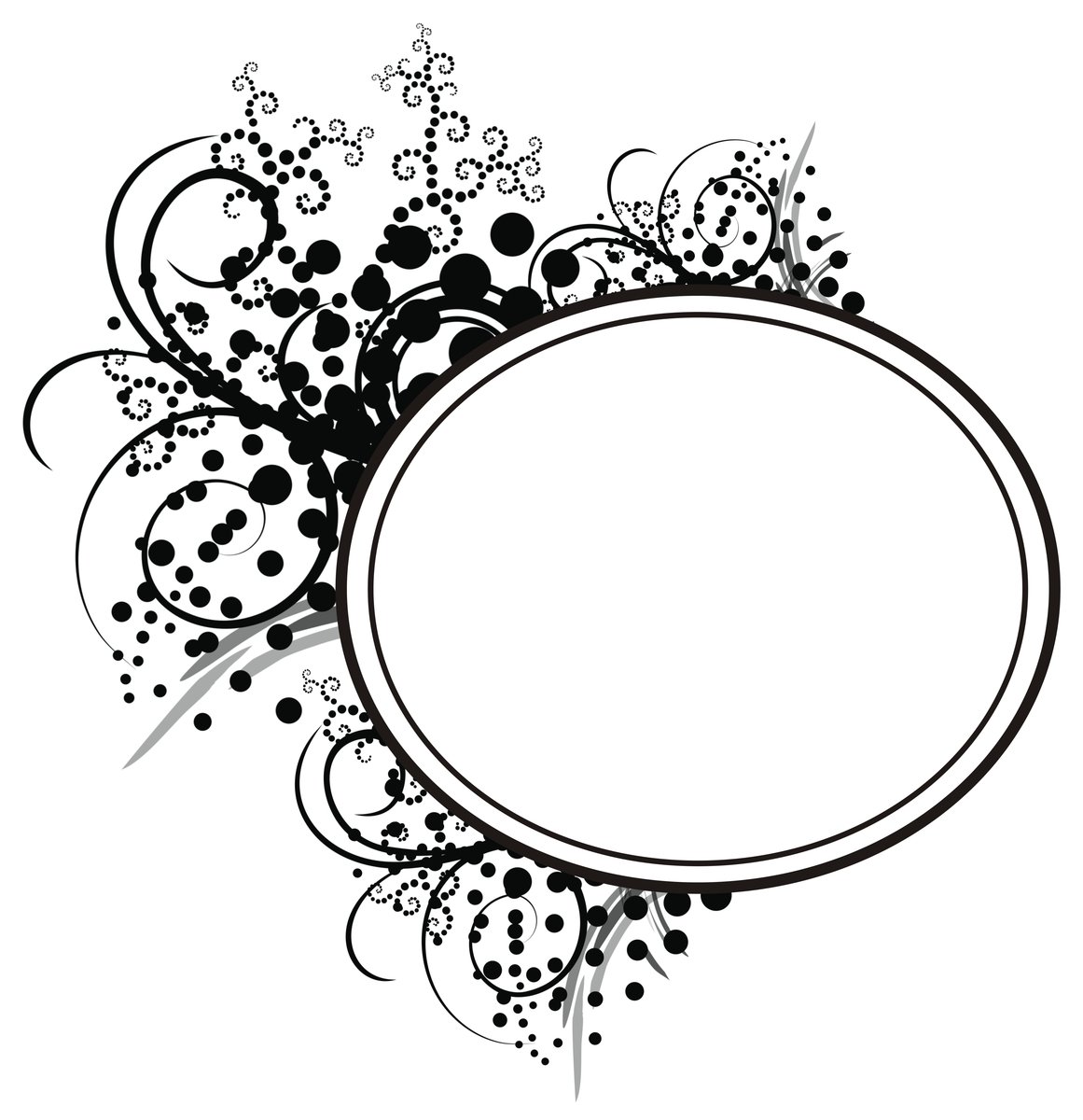an ornate, black and white circular frame