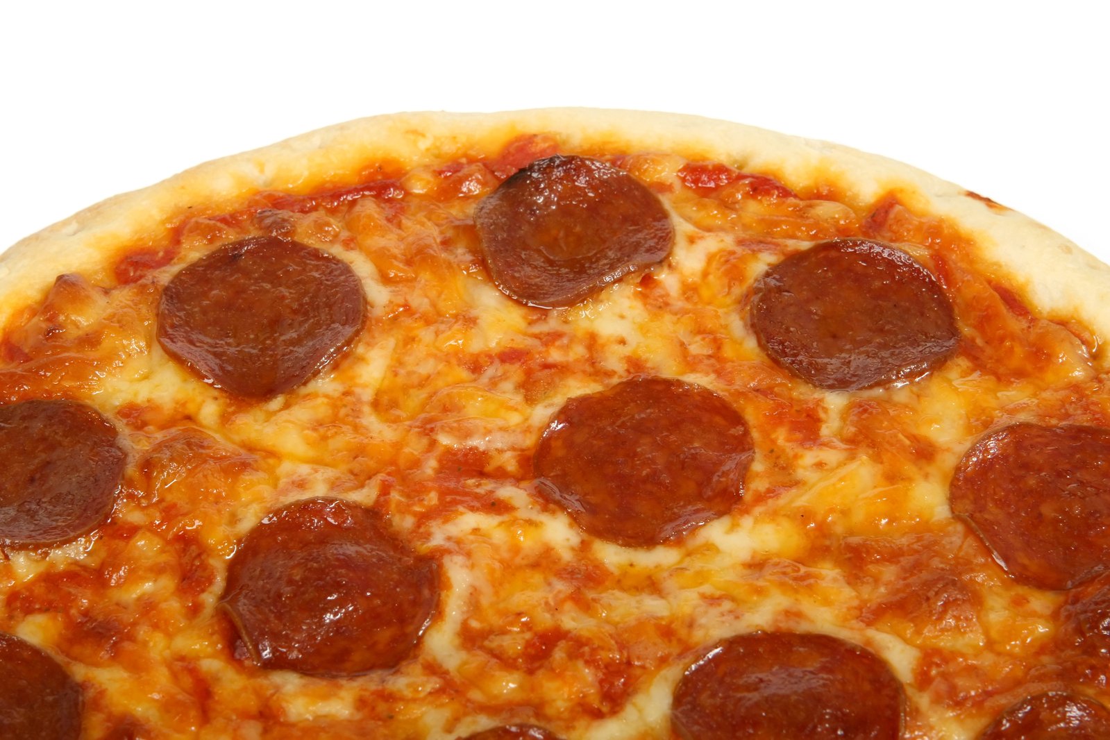 closeup image of a pizza with pepperoni