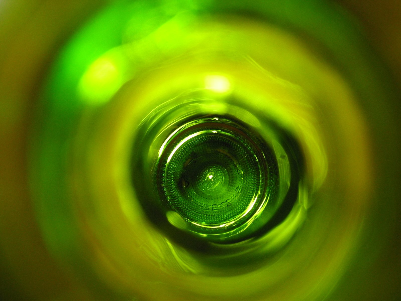 a view into a green glass looking up