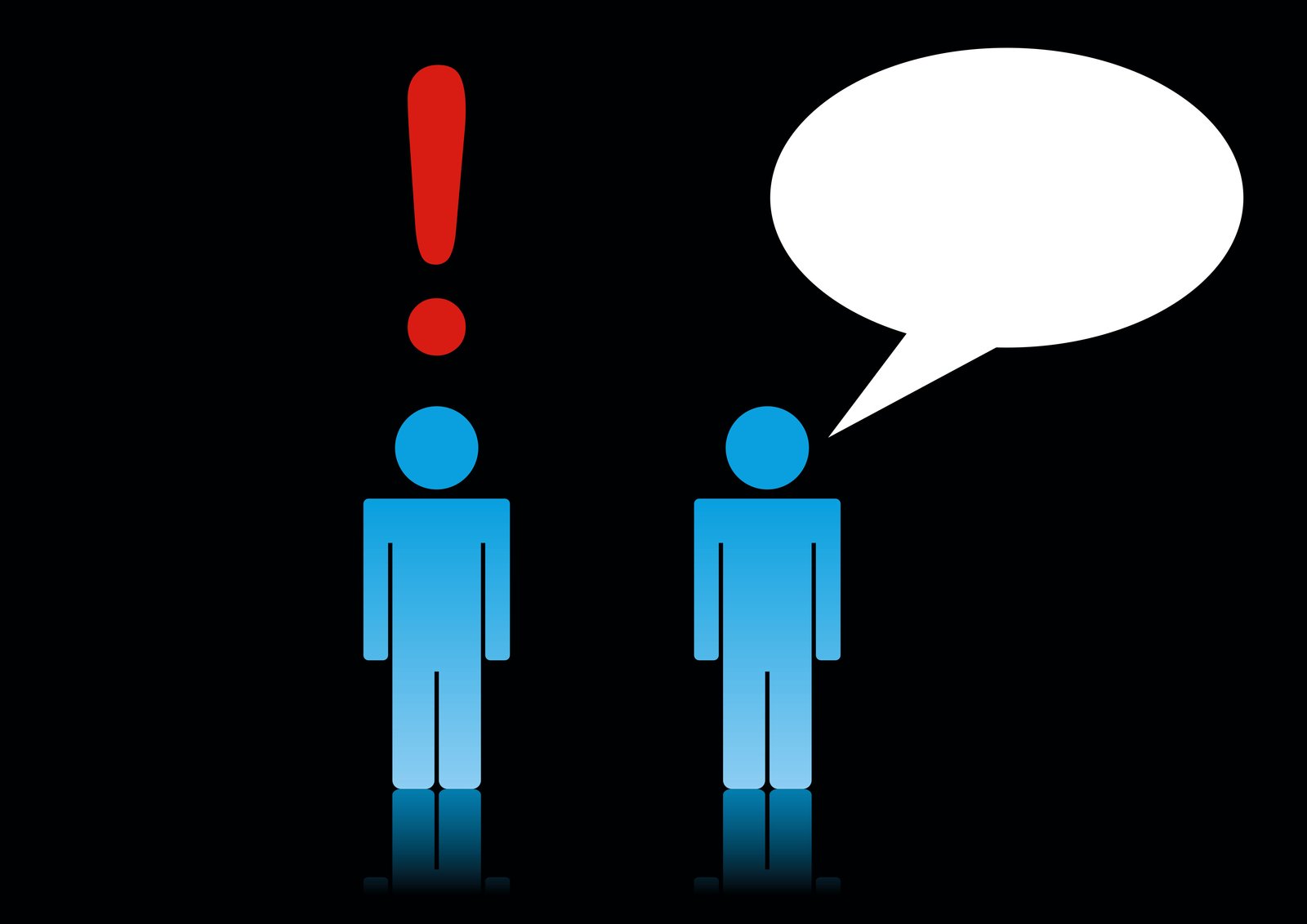 a man and woman standing with an empty speech bubble