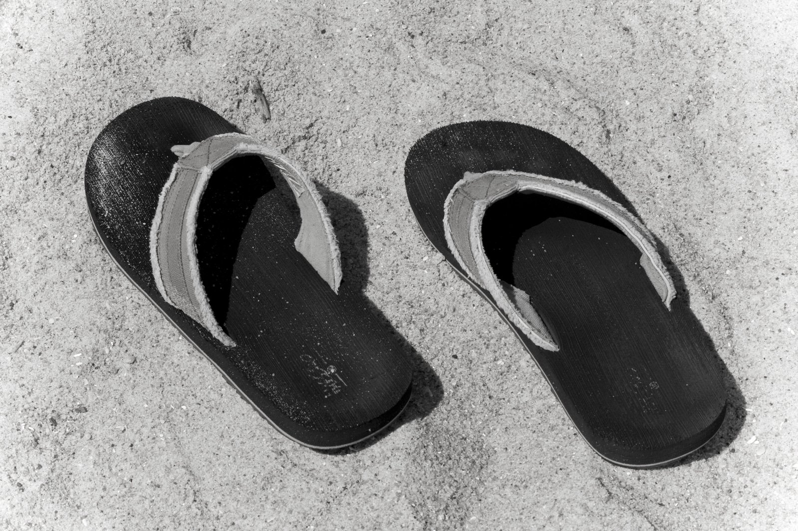 this pair of sandals is kept on a sandy beach