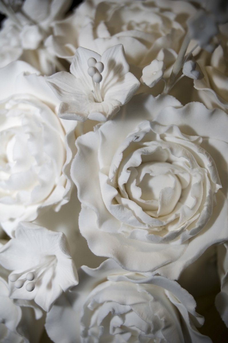a closeup of a bouquet of white flowers