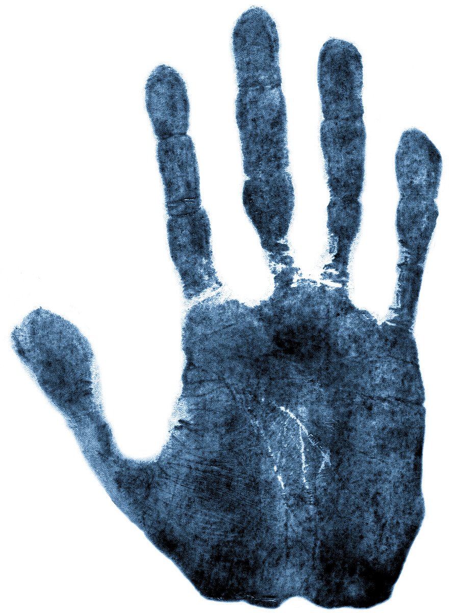 a hand that is blue and dark on the outside
