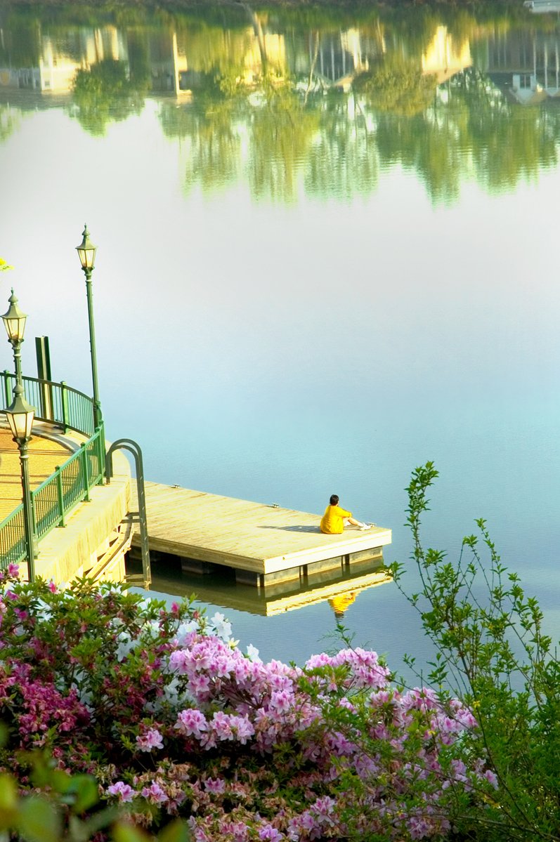 a large body of water with a dock on it