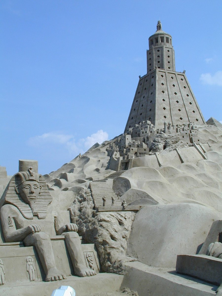 the sand sculpture has a very intricate pattern and looks like it could be built in a desert