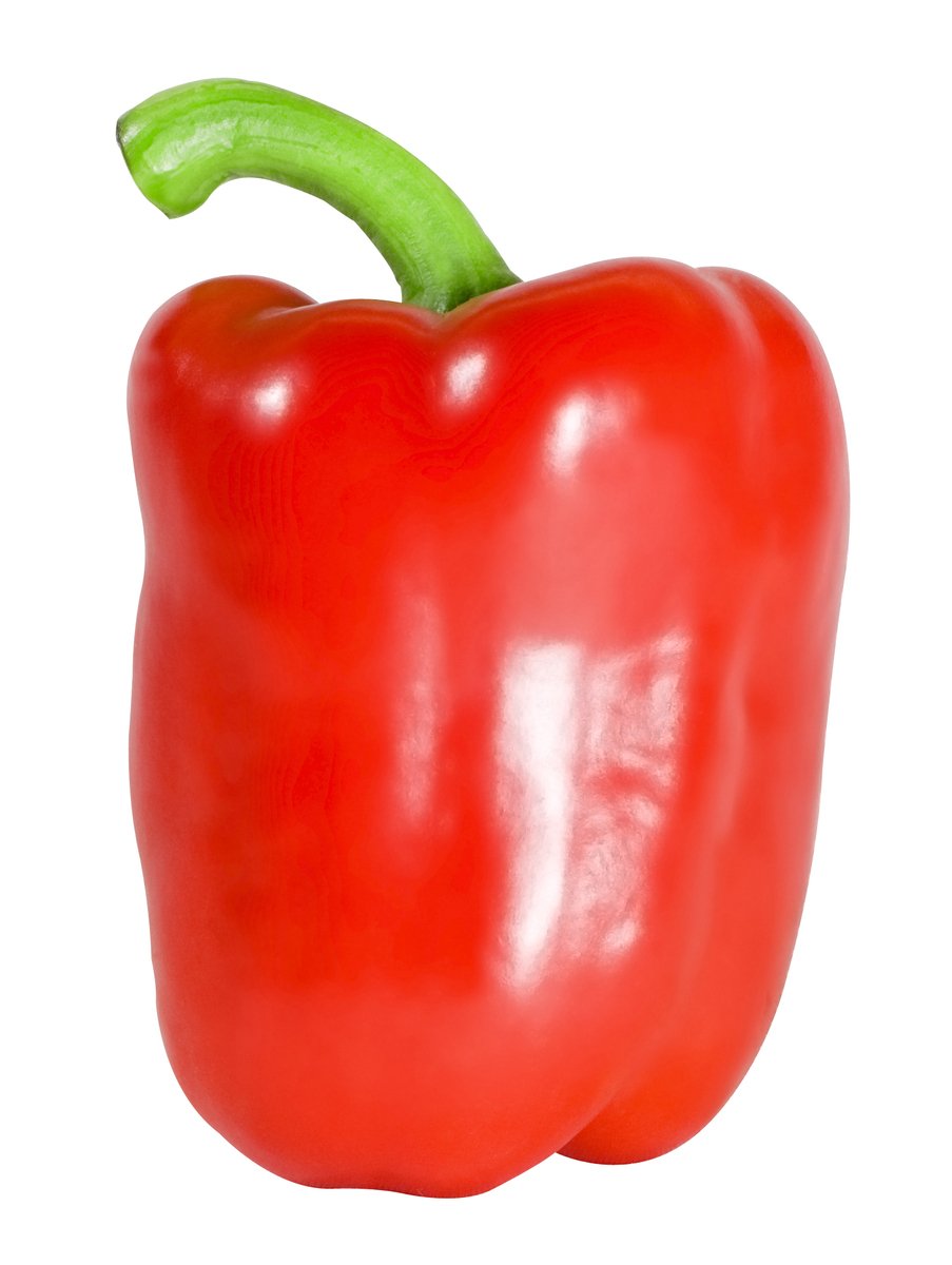 red bell pepper with green leaf on top